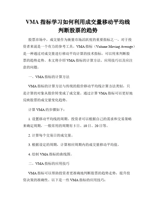 VMA指标学习如何利用成交量移动平均线判断股票的趋势