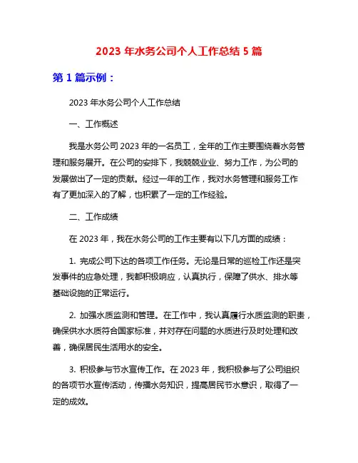 2023年水务公司个人工作总结5篇
