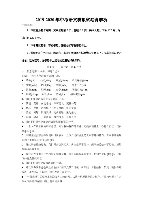 2019-2020年中考语文模拟试卷含解析