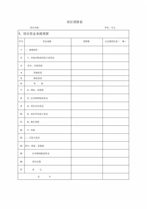 项目预算表