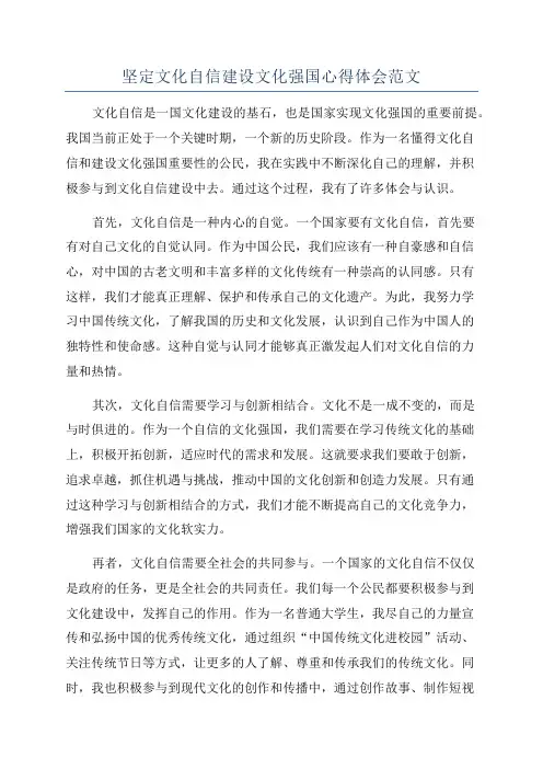 坚定文化自信建设文化强国心得体会范文