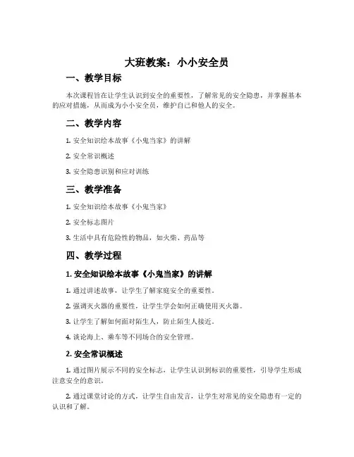 大班教案：小小安全员
