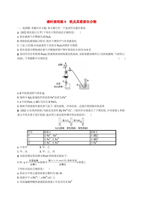 适用于新高考新教材广西专版2024届高考化学一轮总复习第三章金属及其化合物课时规范练9铁及其重要化合