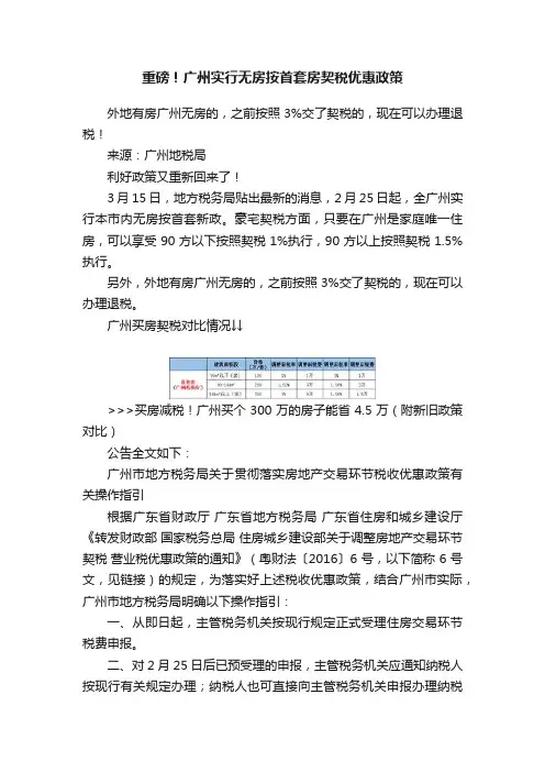 重磅！广州实行无房按首套房契税优惠政策