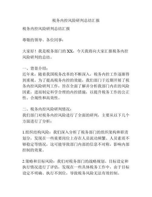 税务内控风险研判总结汇报