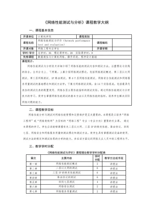 《网络性能测试与分析》教学大纲