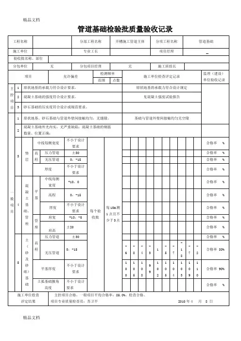 最新管道基础工程检验批质量验收记录