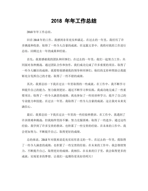 2018 年年工作总结