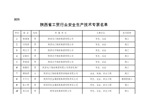 陕西省工贸行业安全生产技术专家名单