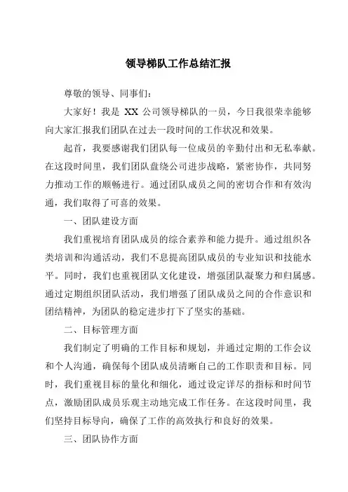 领导梯队工作总结汇报