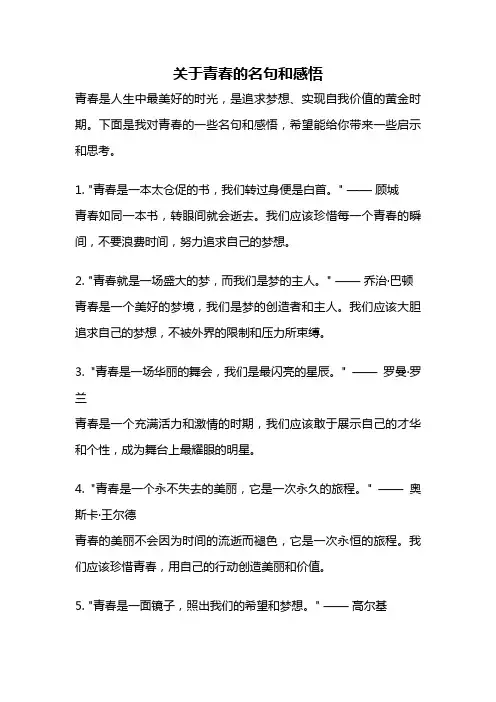 关于青春的名句和感悟