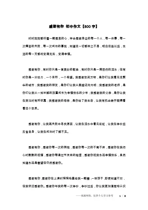 感谢有你 初中作文【800字】