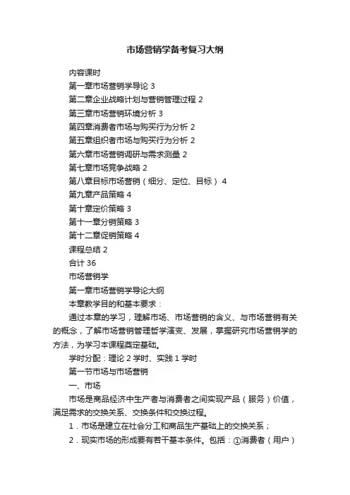 市场营销学备考复习大纲