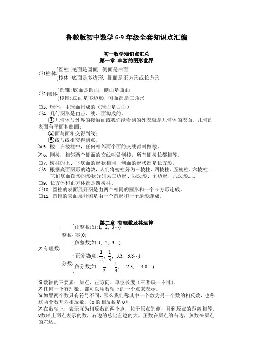 鲁教版初中数学6-9年级全套知识点