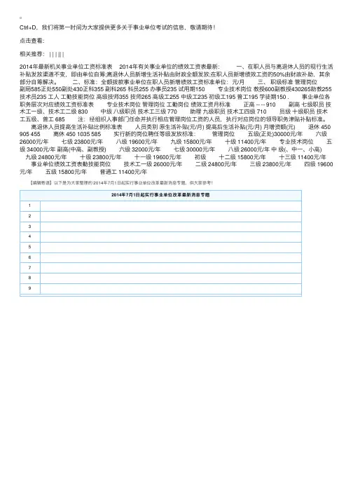 2014年最新机关事业单位工资标准表