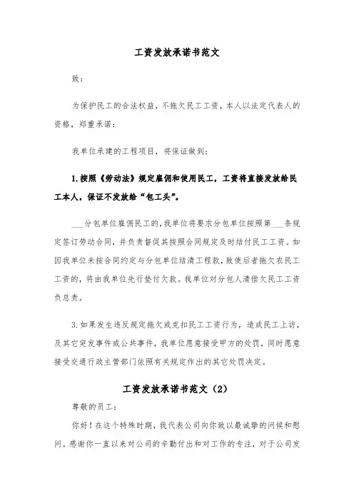工资发放承诺书范文（2篇）