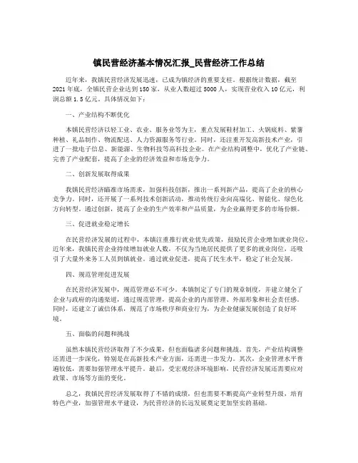镇民营经济基本情况汇报_民营经济工作总结