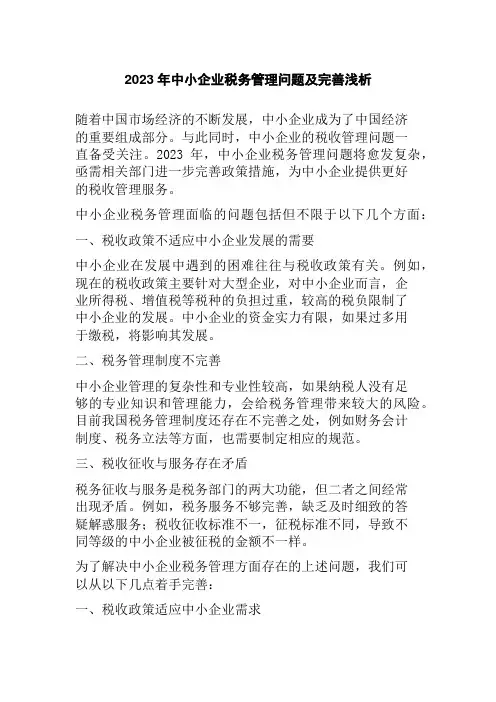 2023年中小企业税务管理问题及完善浅析