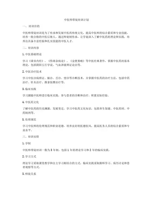 中医师带徒培训计划