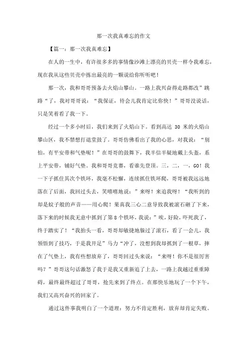 那一次我真难忘的作文