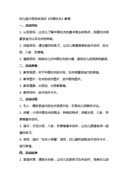 幼儿园大班综合活动《中国功夫》教案