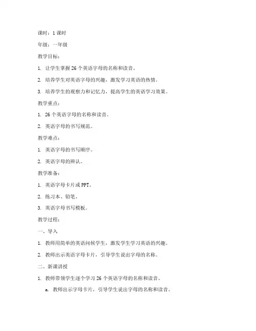初学英语字母教学教案模板