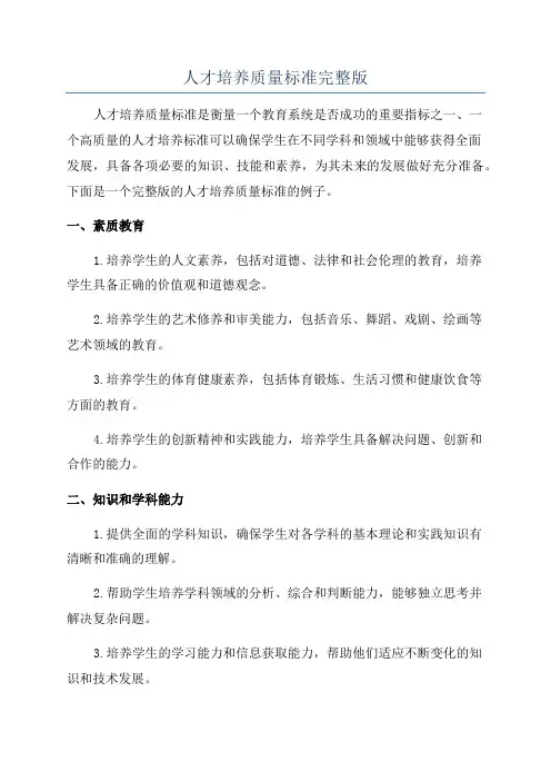 人才培养质量标准完整版