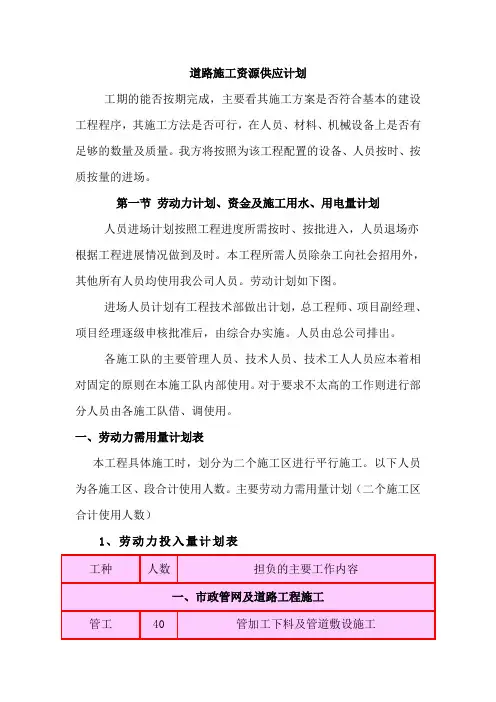 道路施工资源供应计划