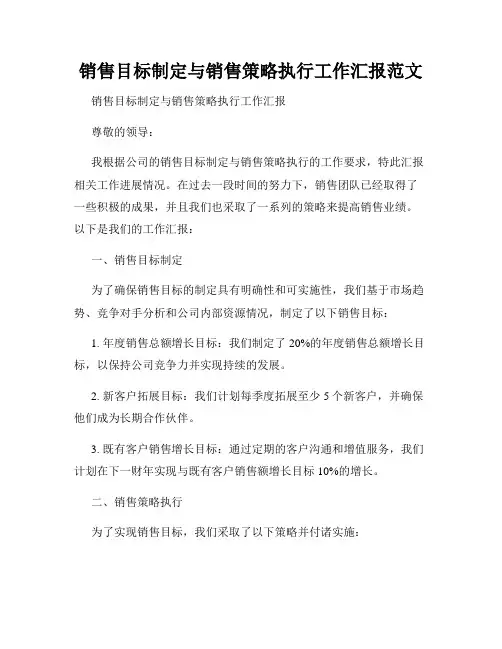 销售目标制定与销售策略执行工作汇报范文