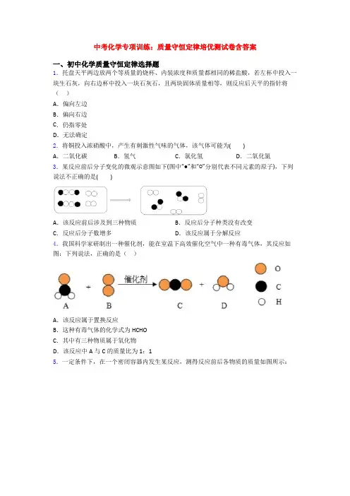 中考化学专项训练：质量守恒定律培优测试卷含答案