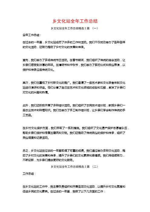 乡文化站全年工作总结2篇
