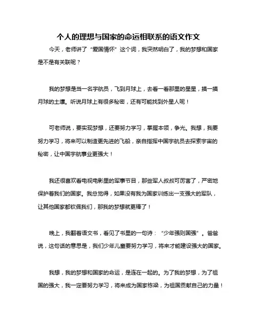 个人的理想与国家的命运相联系的语文作文