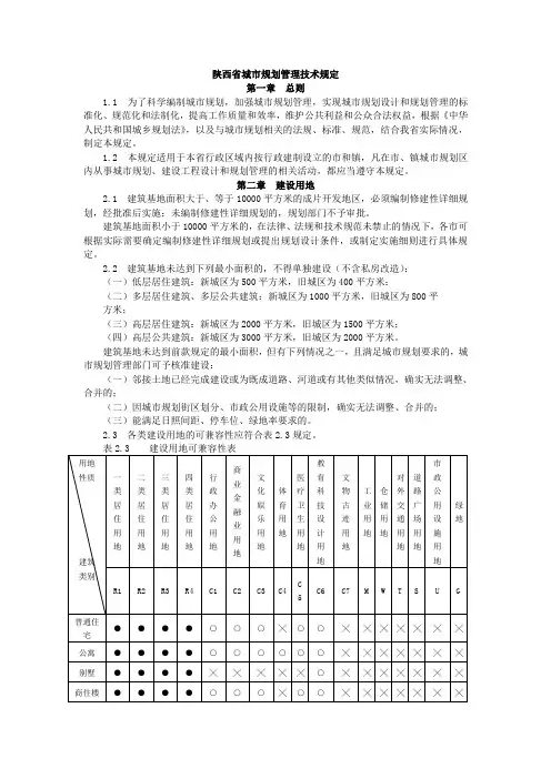 陕西省城市规划管理技术规定