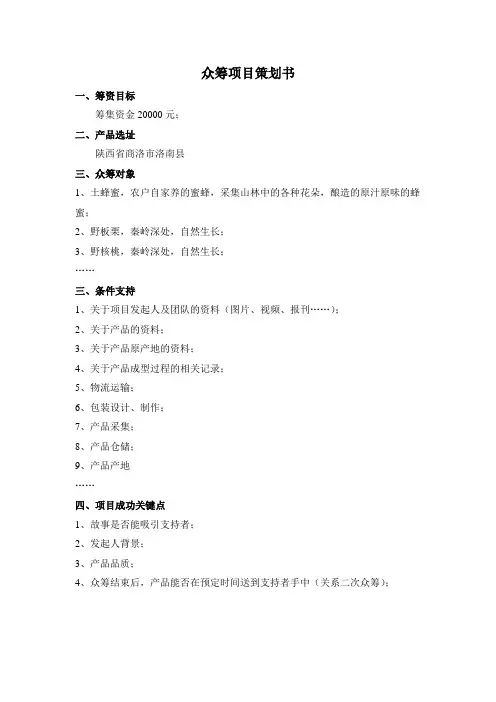 众筹项目策划书(土蜂蜜)