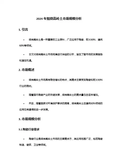 2024年煅烧高岭土市场规模分析