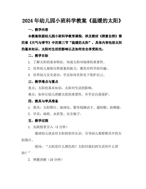 2024年幼儿园小班科学教案《温暖的太阳》