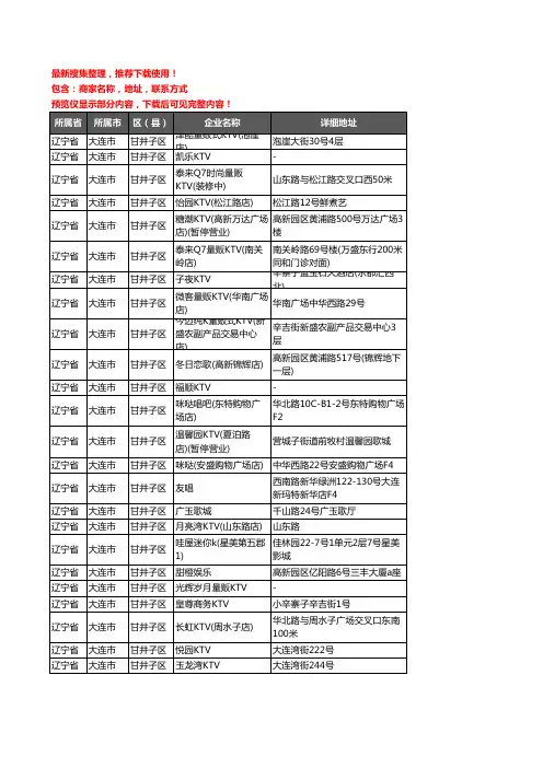 新版辽宁省大连市甘井子区KTV企业公司商家户名录单联系方式地址大全70家