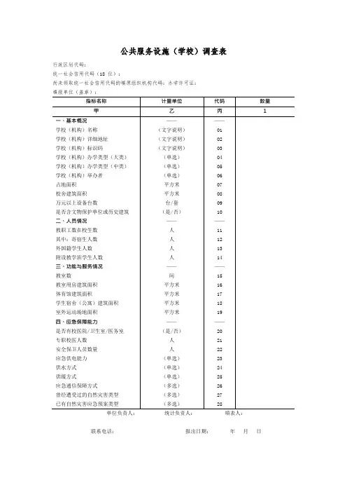 学校公共设施纸质版调查表