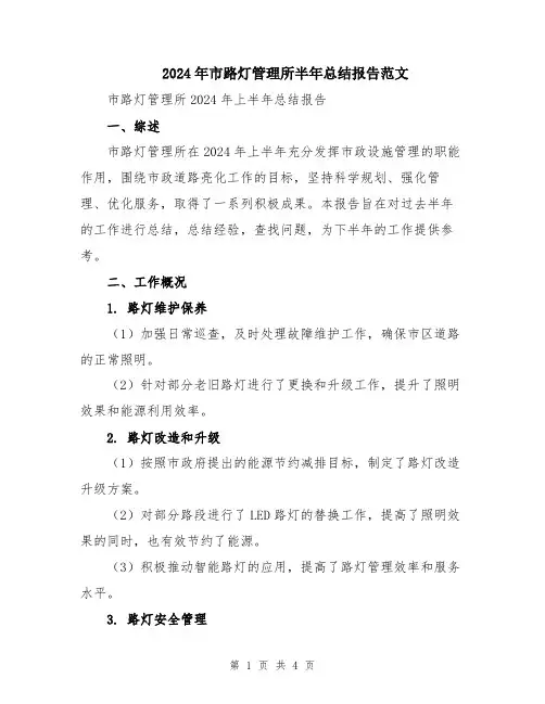 2024年市路灯管理所半年总结报告范文