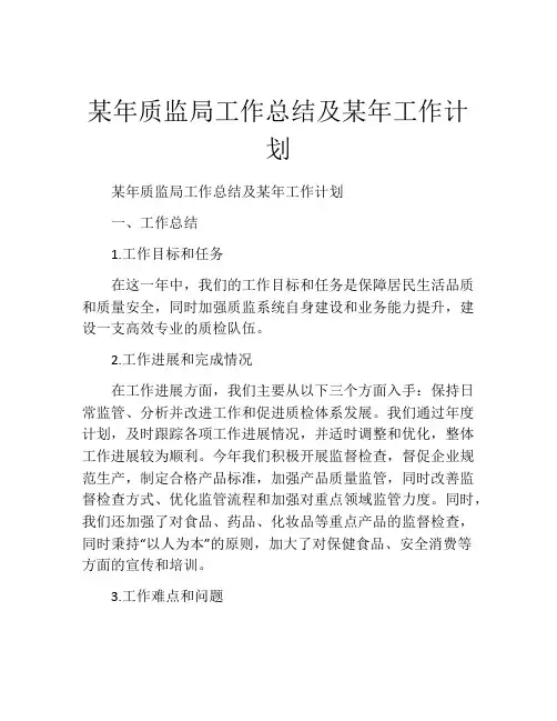 某年质监局工作总结及某年工作计划