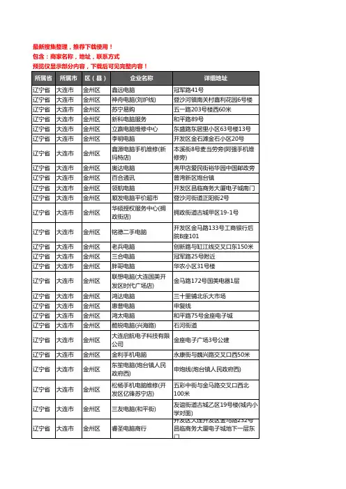 新版辽宁省大连市金州区电脑企业公司商家户名录单联系方式地址大全150家