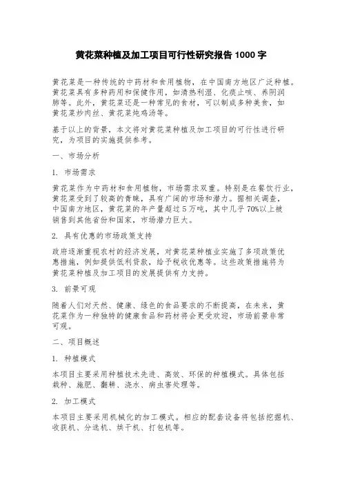 黄花菜种植及加工项目可行性研究报告