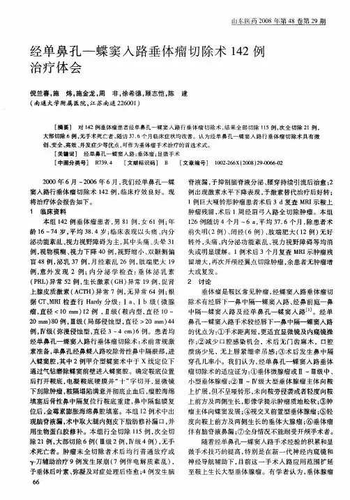经单鼻孔—蝶窦入路垂体瘤切除术142例治疗体会