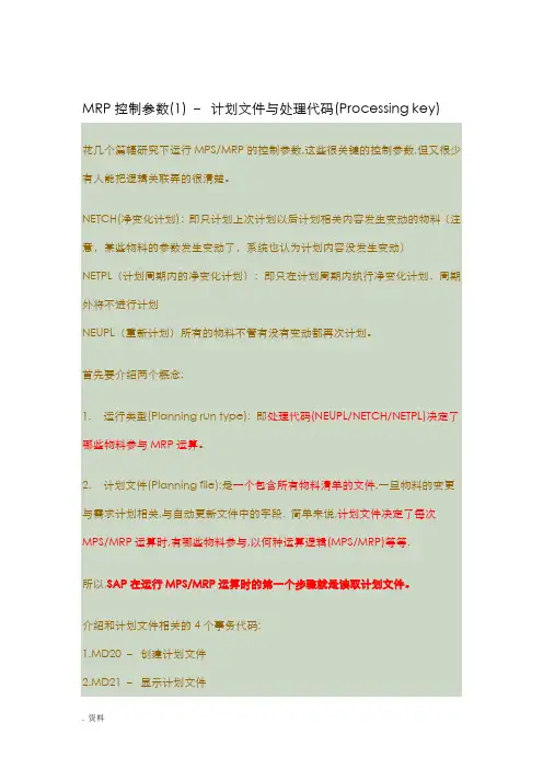 MRP计划文件和计划参数