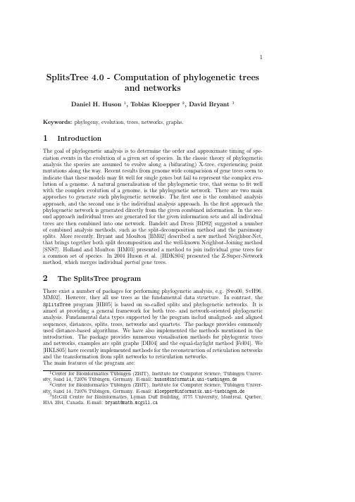 SplitsTree 4.0- Computation of phylogenetic trees and networks