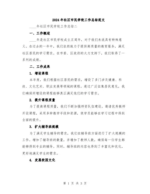 2024年社区市民学校工作总结范文