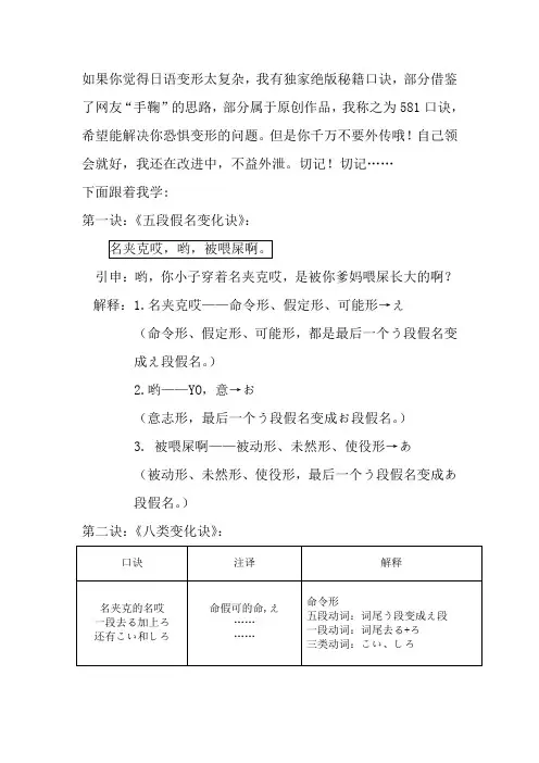 日语变形原创口诀