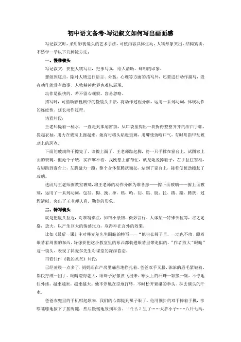 中考语文专题复习-写记叙文如何写出画面感