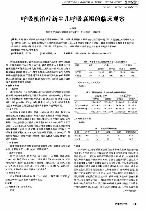 呼吸机治疗新生儿呼吸衰竭的临床观察