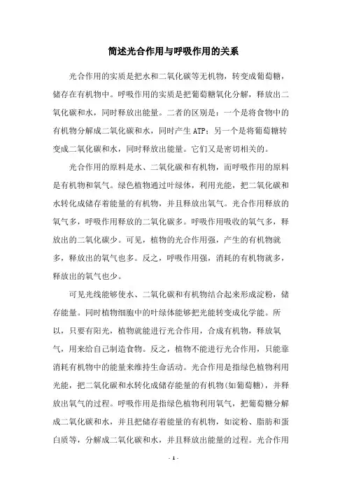 简述光合作用与呼吸作用的关系
